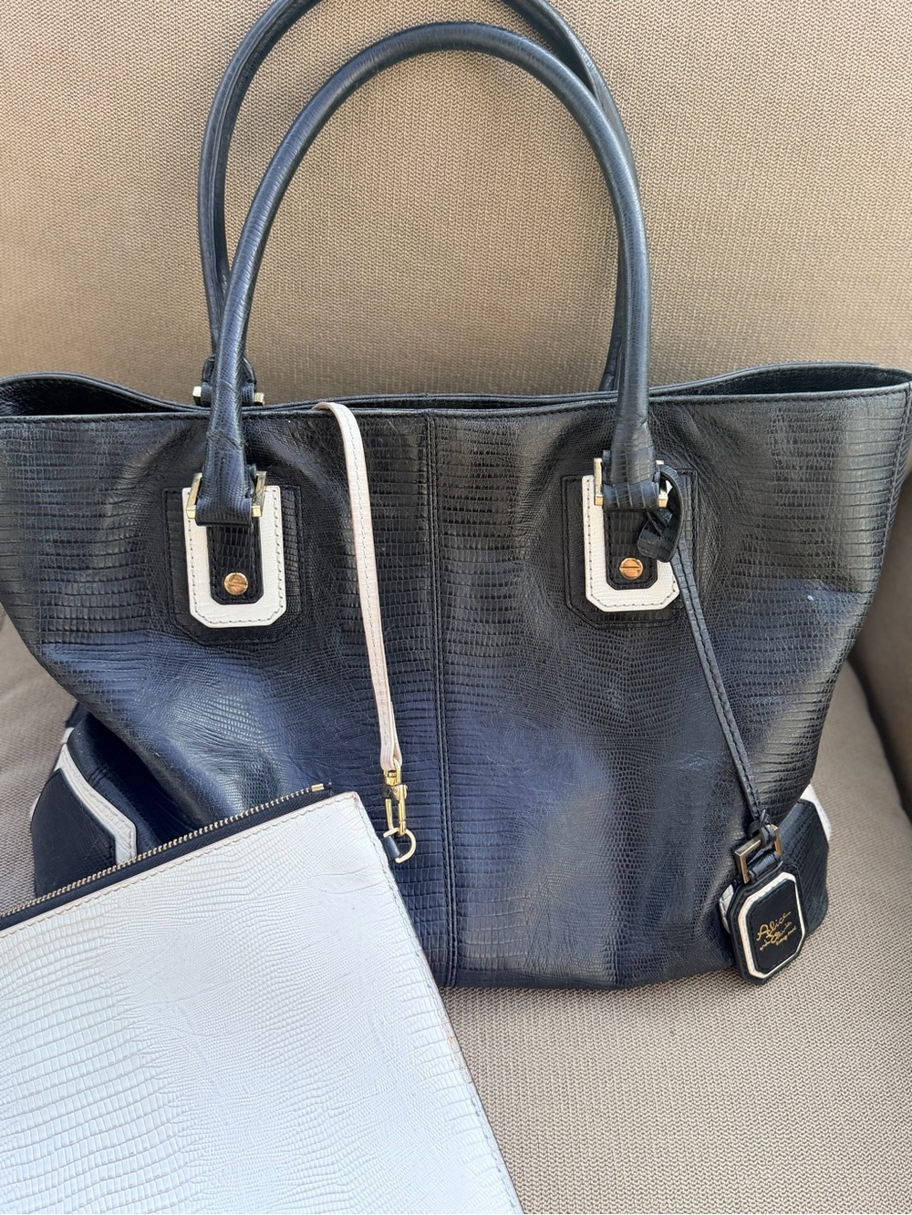 Alice + Olivia Black Embossed Leather Tote